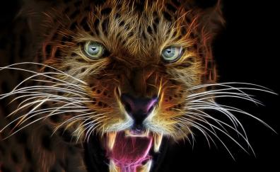 Angry, leopard, muzzle, art