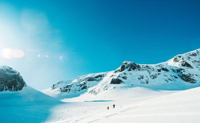 Skiers, tourists, snow, landscape