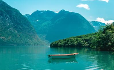 Lake, boat, mountains, holiday