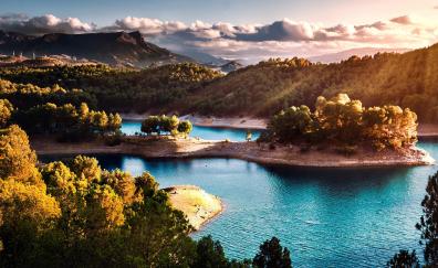 Landscape, lake, sunny day, Spain