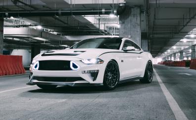 White Ford Mustang, muscle car