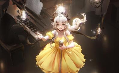 Music Concert, anime girl, yellow dress, original