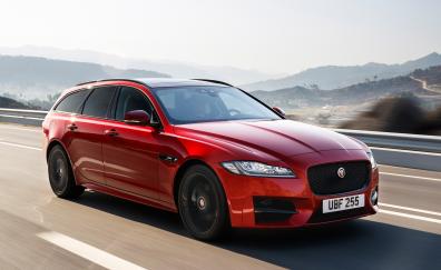 Red, luxury sedan, Jaguar XFR-S Sportbrake