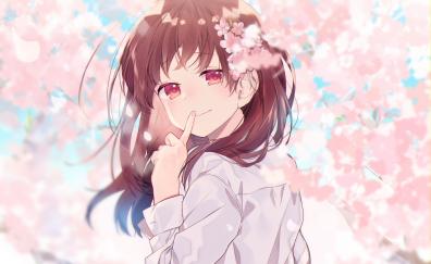 Beautiful, anime girl, cute, cherry flowers