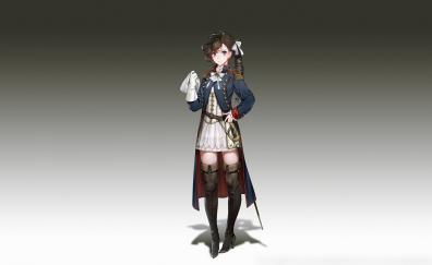 Military, anime girl, uniform, beautiful, 2019