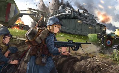 Cute soldiers, anime girls, artwork, original
