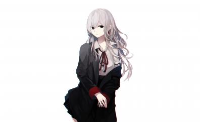 Cute, anime girl, white hair, confident, original