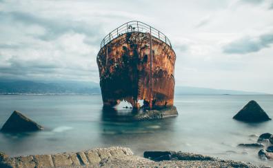 Wreck ship, coast, sea