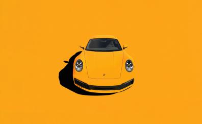 Porsche 911, yellow sportcar, minimal
