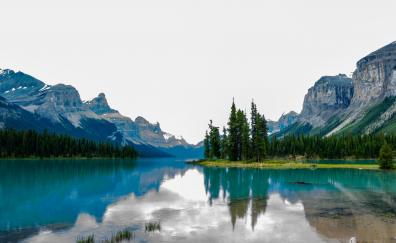 Maligne Lake, reflections, mountains, nature