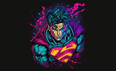 Retrofied Superman, powerful man, dark, artwork