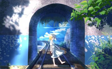 Anime girl, original, railroad