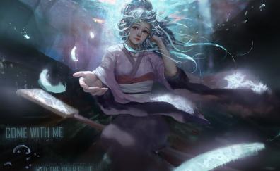 Underwater, anime girl, queen, fantasy