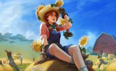 Beautiful girl, video game, Smite, farm, art