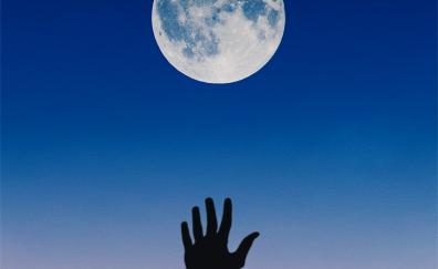 Hand and moon, night, silhouette, art