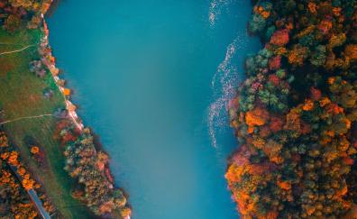 Lake, trees, aerial view, colorful, autumn