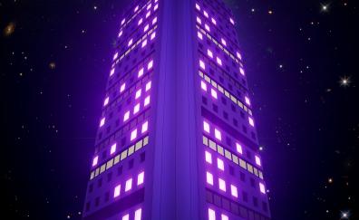 Building, night, neon light