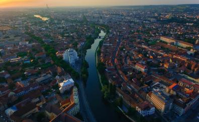 City, river, aerial view