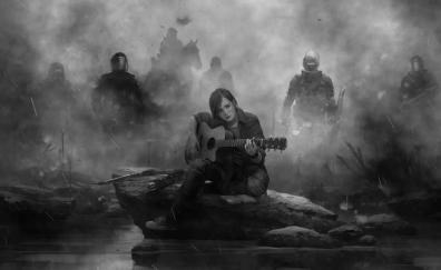 Video game, bw, monochrome, The Last of Us 2, guitar play