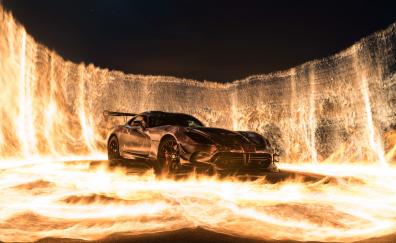 Sports car, car on fire