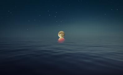 Sea, full-moon, photoshop