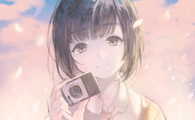 Anime girl, camera, cute