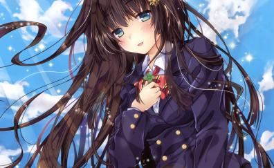 School dress, long hair, dark, outdoor, anime girl, original