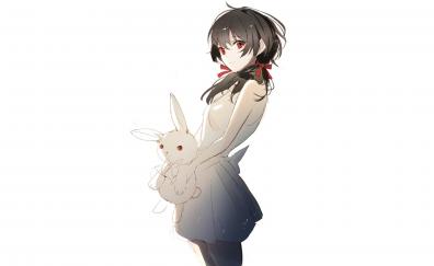 Anime girl and teddy, original, minimal