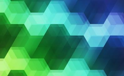 Hexagons, spectrum, colorful, green & blue, pattern