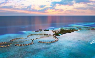 Maldives, resorts, aerial view, island, sea
