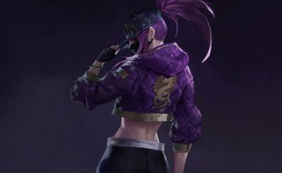 Akali, purple hair, League of Legends, artwork