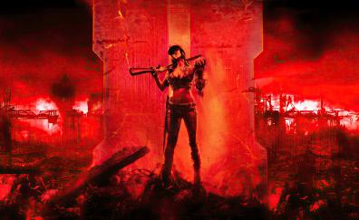 Call of Duty: Black Ops II, girl character with gun, red