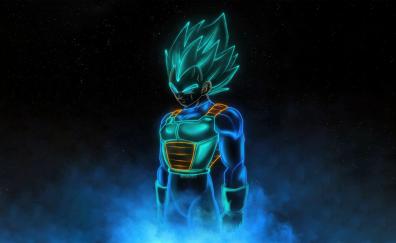 Dragon Ball's Vegeta, blue digital neon art