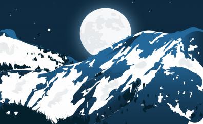 Moon, night, mountains, artwork