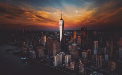 New york city, skyscraper & buildings at sunset, cityscape