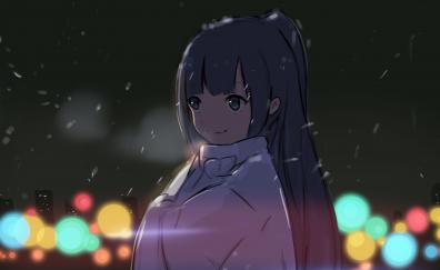 Cute, long hair, anime girl, dark