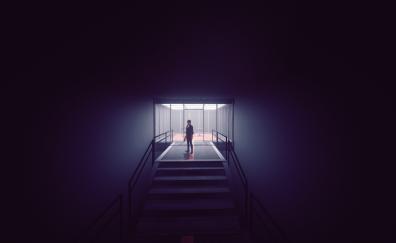Woman at stair, game, dark, art