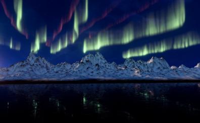 Aurora, Northern lights, mountains, reflections