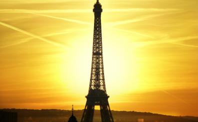 Sunset, Eiffel tower, paris, city