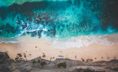 Exotic beach, blue-green sea, aerial view