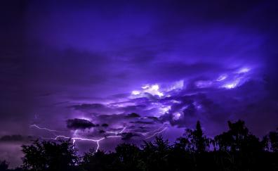 Thunderstorm, lightnings, sky, dark