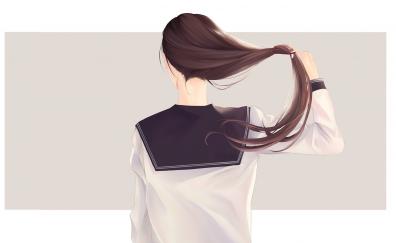 School uniform, brown hair, anime girl