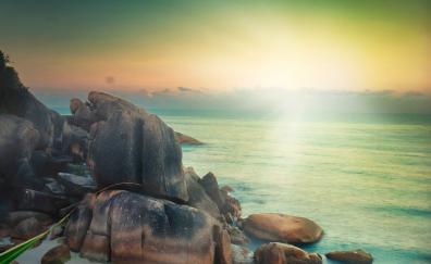 Sunset, coast, dawn, rocks