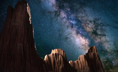 Starry sky, Cathedral Gorge State Park, cliff, sky, milky way