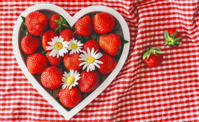 Strawberries bowl, heart shape, fruits