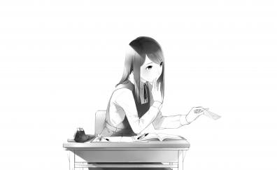 Original, simple art, desk, anime girl
