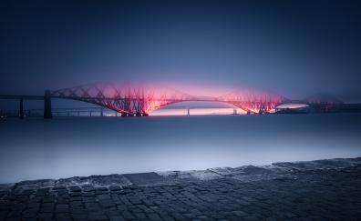 Forth Rail Bridge, minimal, night, glow, Scotland