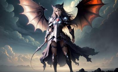 Dragon girl with wings, pretty devil, fantasy