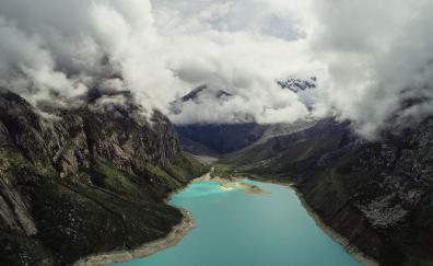 River, nature, mountains, clouds