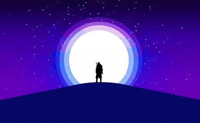 Silhouette, moon, warrior, purple sky